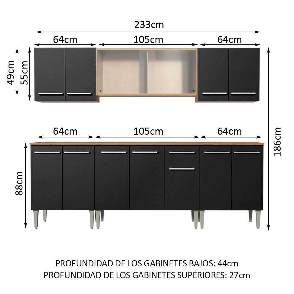 Combo completo de Cocina 233cm Marrón/Negro Emilly Wind Madesa 02