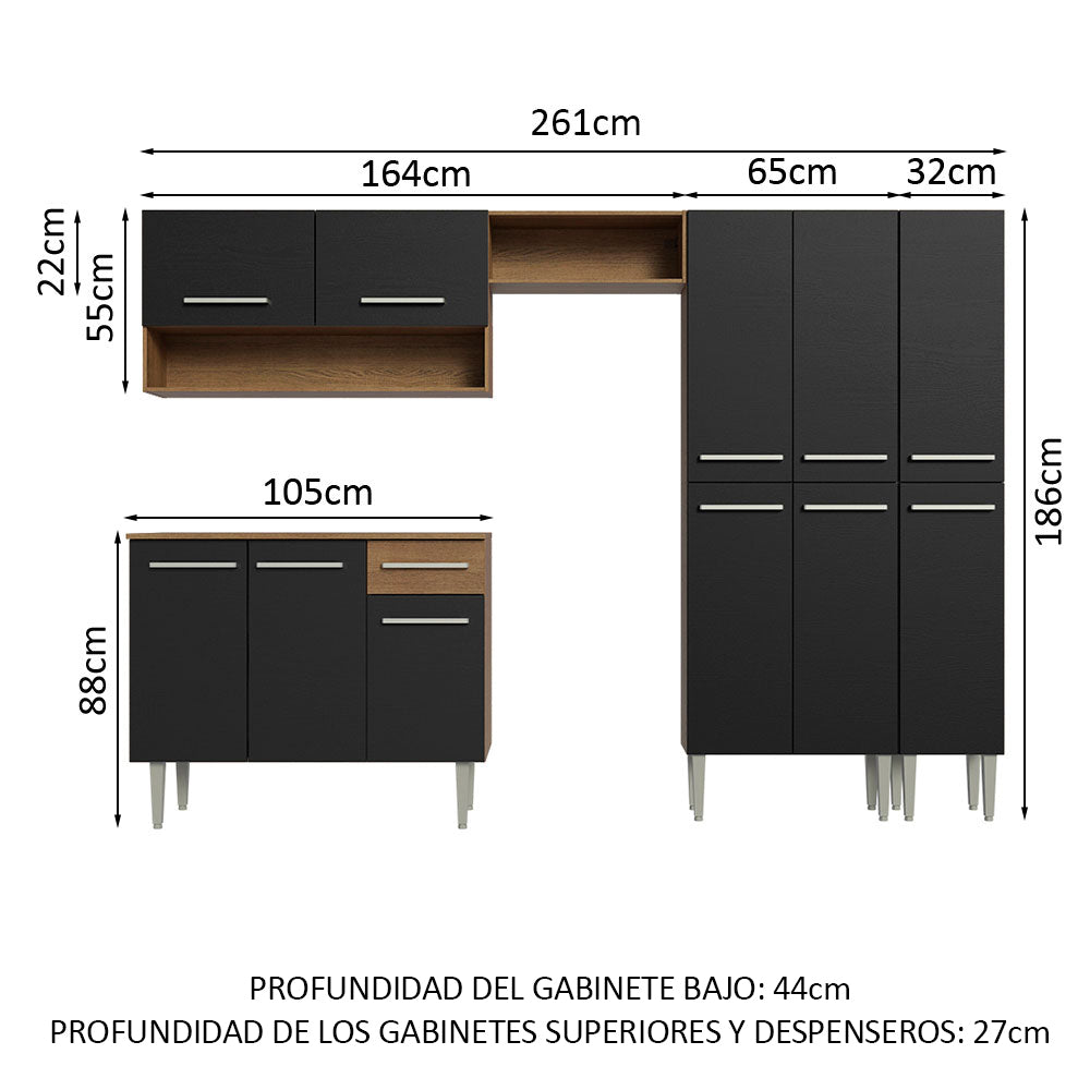 Combo completo de Cocina 261cm Marrón/Negro Emilly Madesa 02