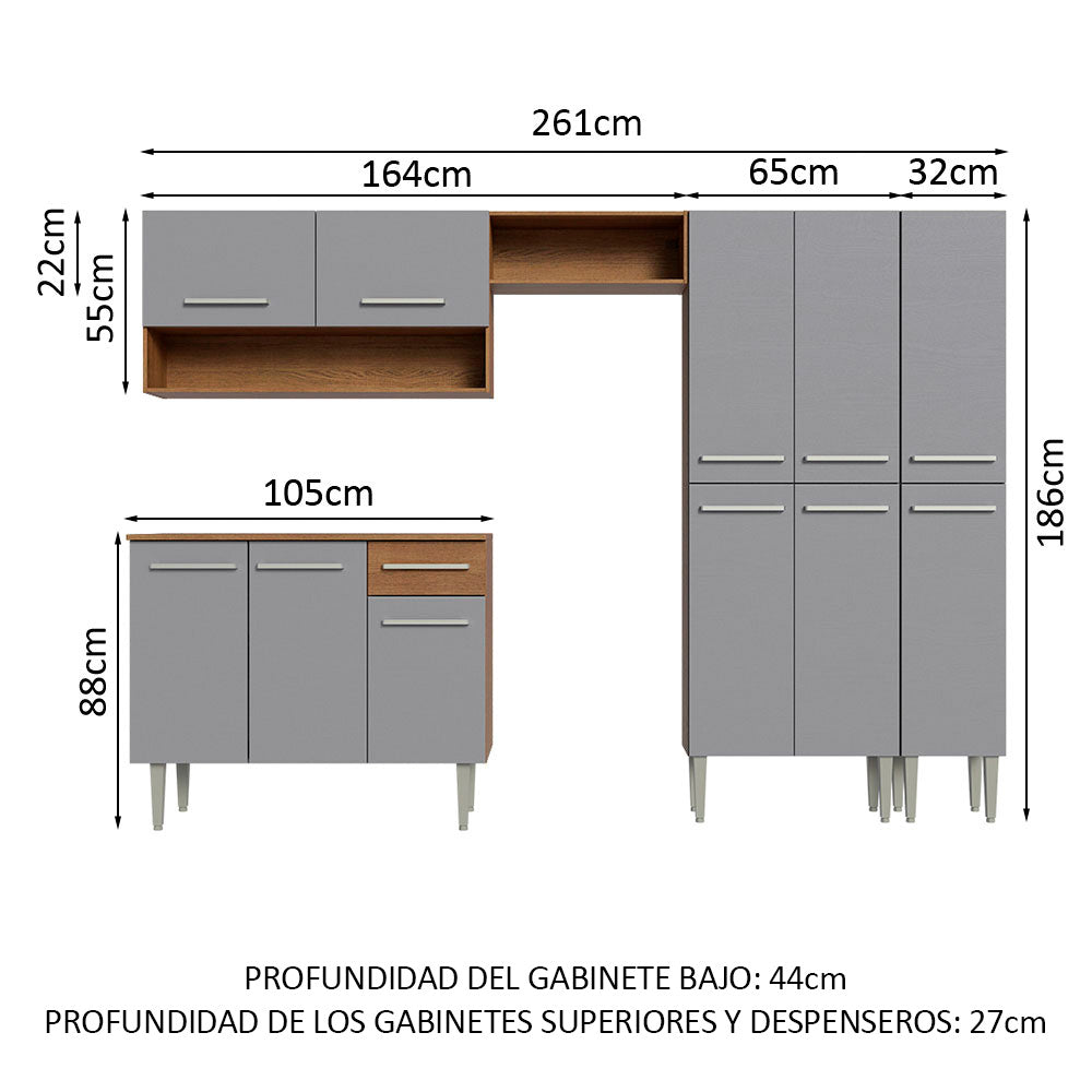 Combo completo de Cocina Madesa Emilly 261cm Marrón/Gris 02