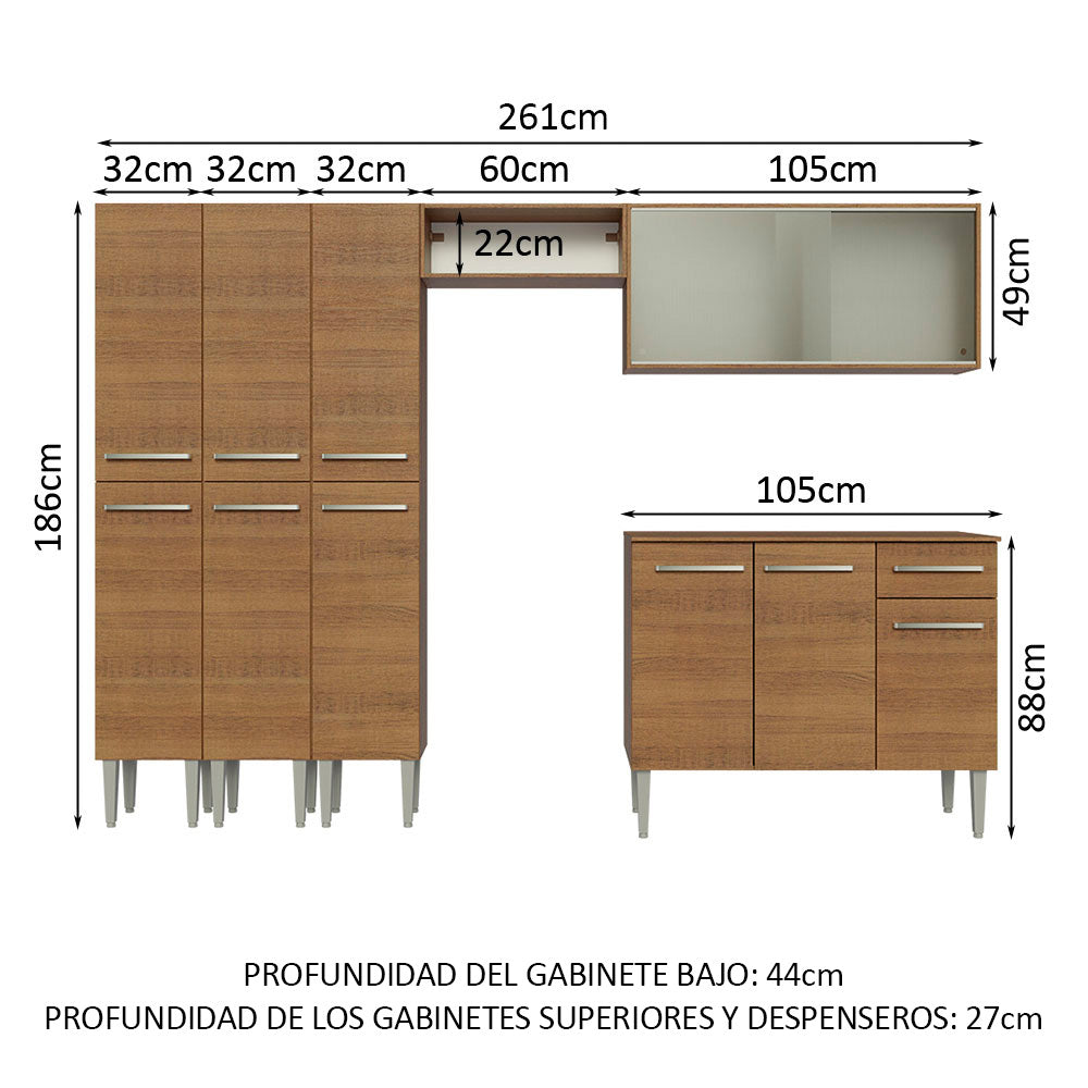 Combo completo de Cocina 261cm Emilly Madesa 03 - Marrón
