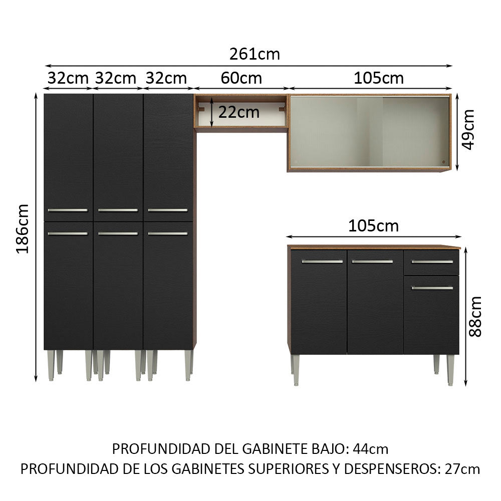Combo completo de Cocina 261cm Marrón/Negro Emilly Madesa 03