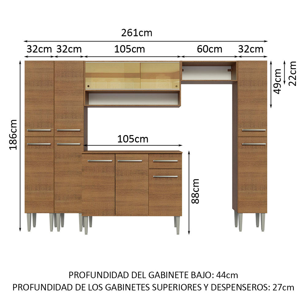 Combo completo de Cocina Madesa Emilly 261cm Marrón 04