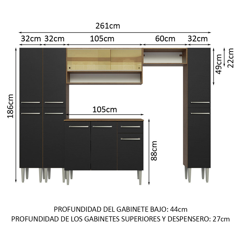 Combo completo de Cocina 261cm Marrón/Negro Emilly Madesa 04