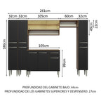 Combo completo de Cocina 261 cm 11 Puertas 1 Cajón Marrón/Negro Emilly Madesa