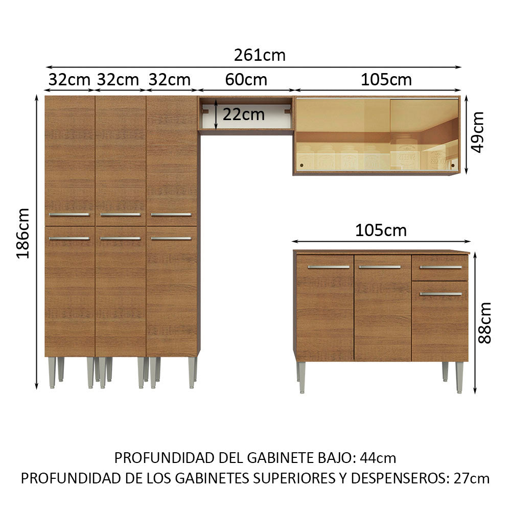 Combo completo de Cocina 261cm Emilly Madesa 05 - Marrón