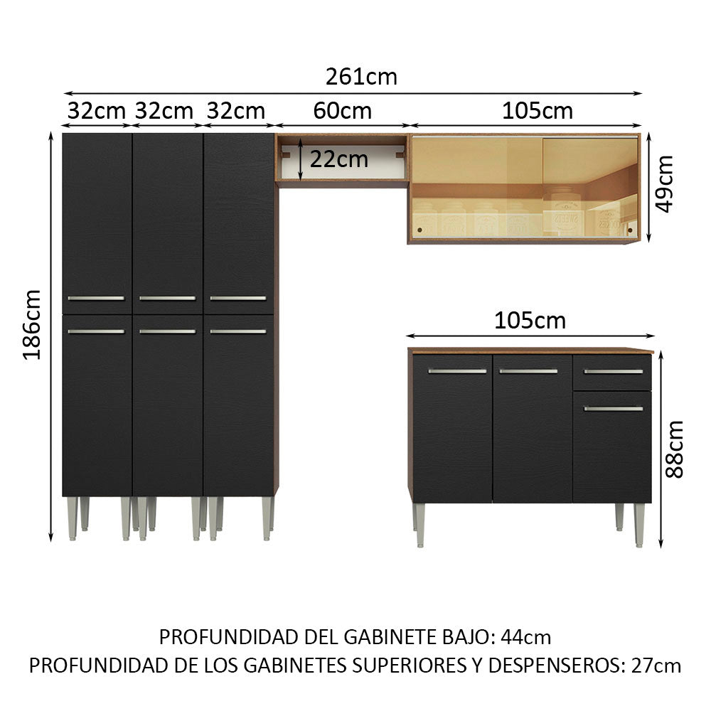 Combo completo de Cocina 261cm Marrón/Negro Emilly Madesa 05