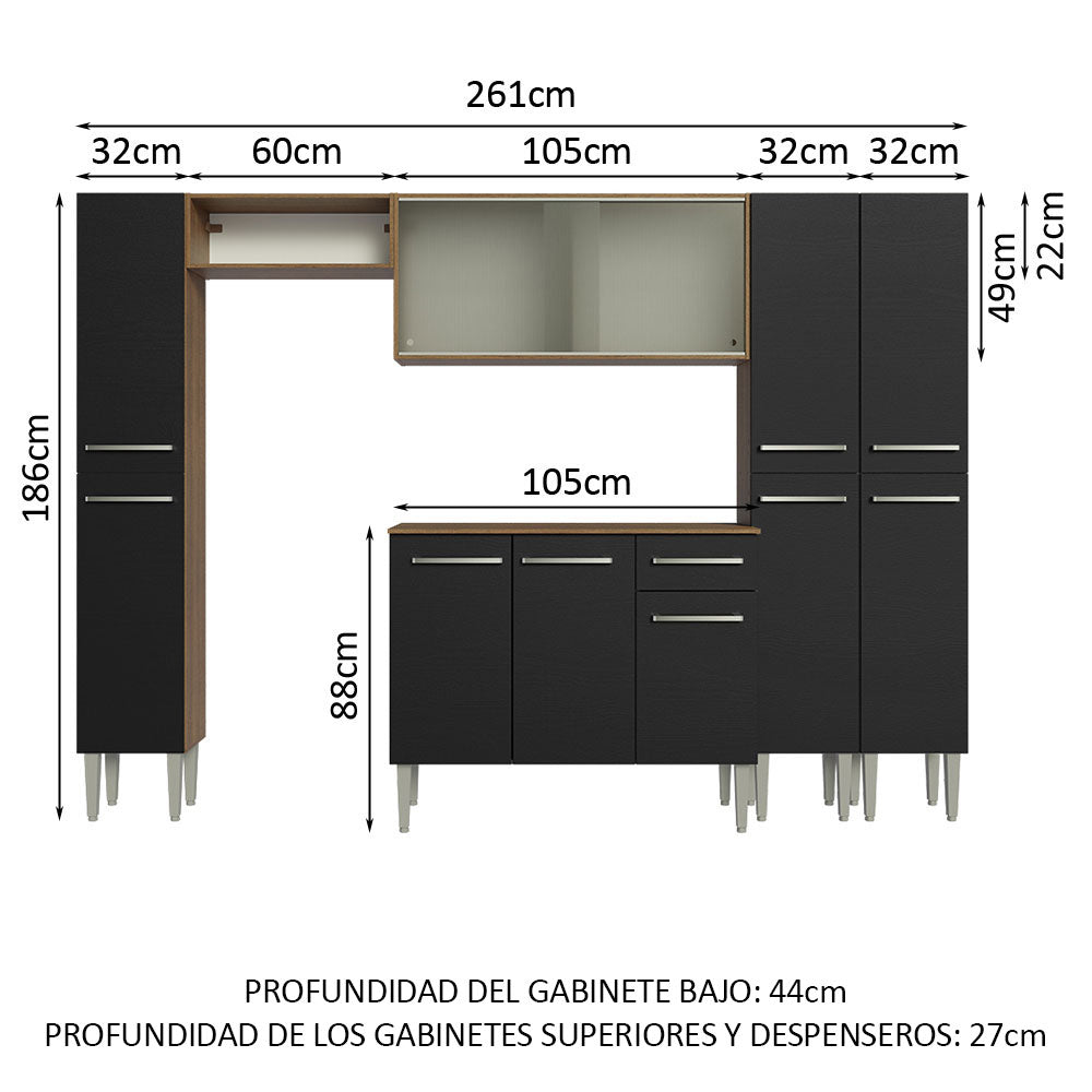Combo completo de Cocina 261cm Marrón/Negro Emilly Madesa 06