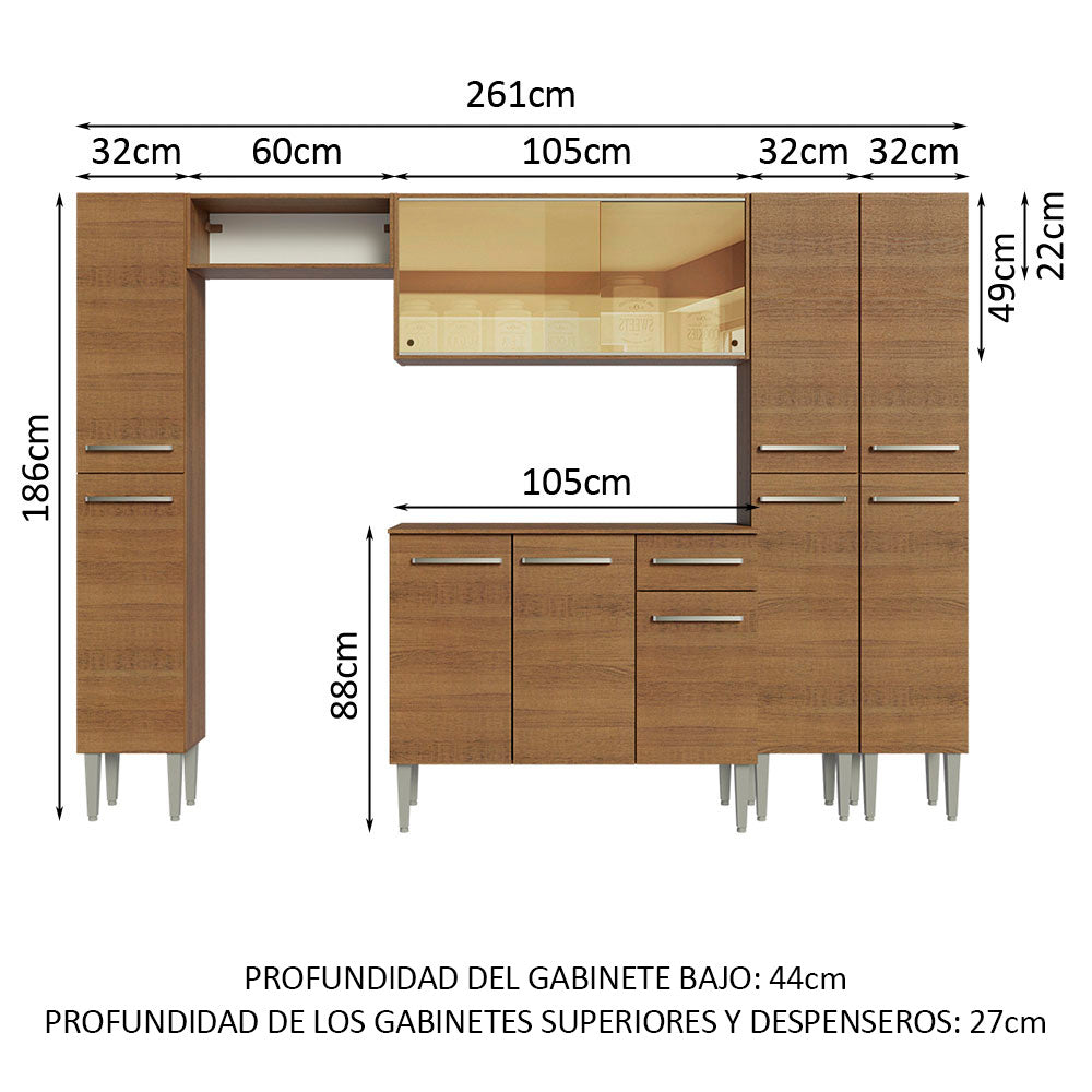 Combo completo de Cocina 261cm Emilly Madesa 07 - Marrón