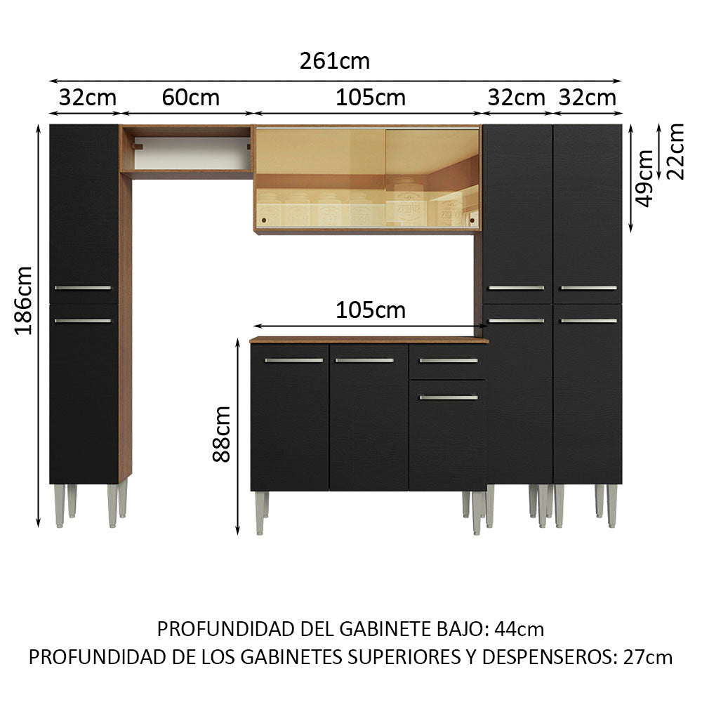 Combo completo de Cocina 261cm Marrón/Negro Emilly Madesa 07