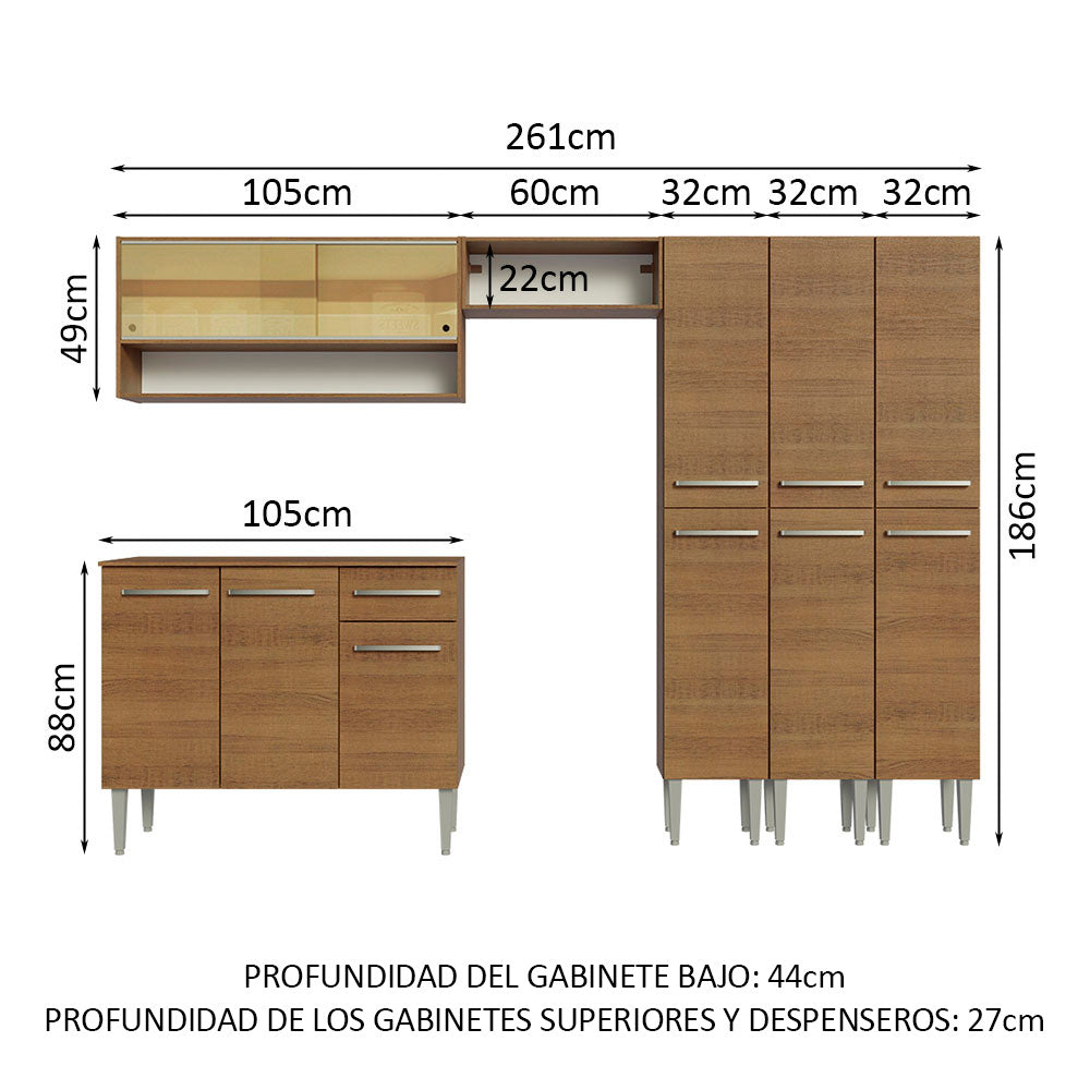 Combo completo de Cocina 261cm Emilly Madesa 08 - Marrón