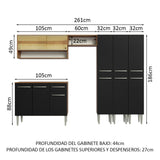 Combo completo de Cocina 261cm Marrón/Negro Emilly Madesa 08