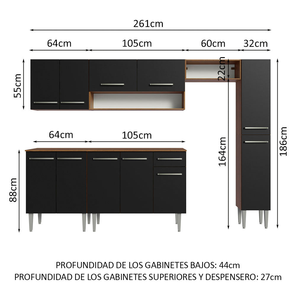 Combo completo de Cocina Madesa Emilly 261cm Marrón/Negro 09