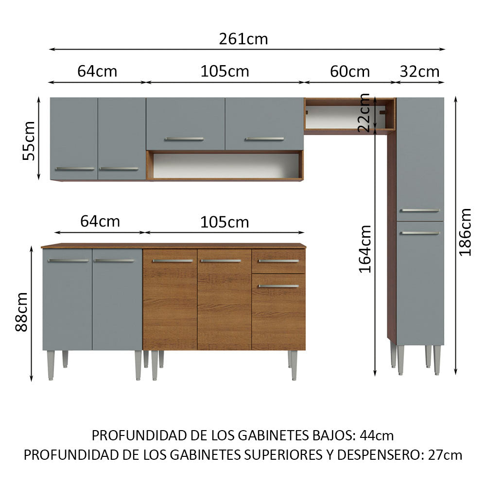 Combo completo de Cocina Madesa Emilly 261cm Marrón/Gris 09