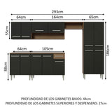 Combo completo de Cocina 293cm Marrón/Negro Emilly 01