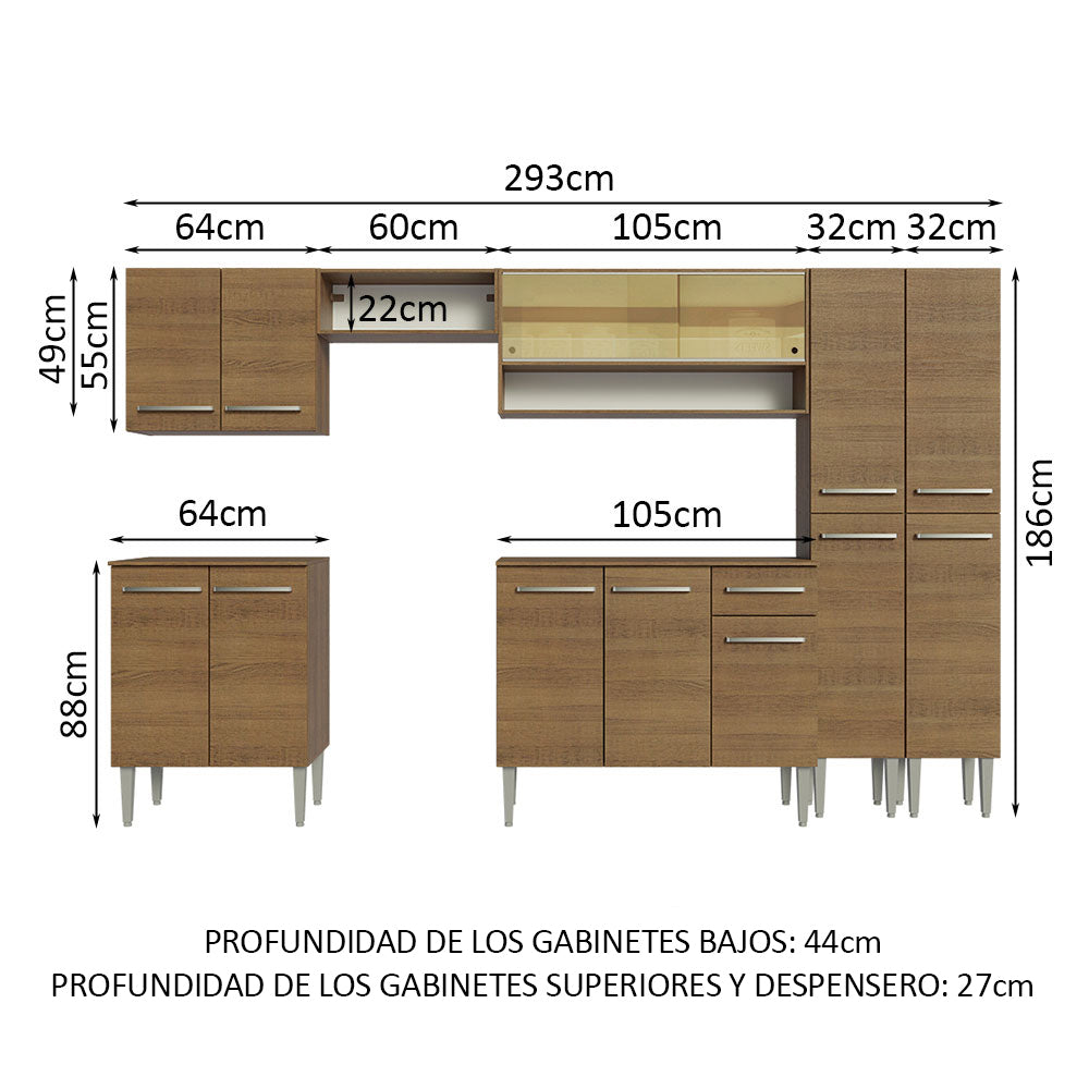 Combo completo de Cocina 293cm Marrón Emilly Madesa 03