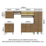 Combo completo de Cocina 293cm Marrón Emilly Madesa 03