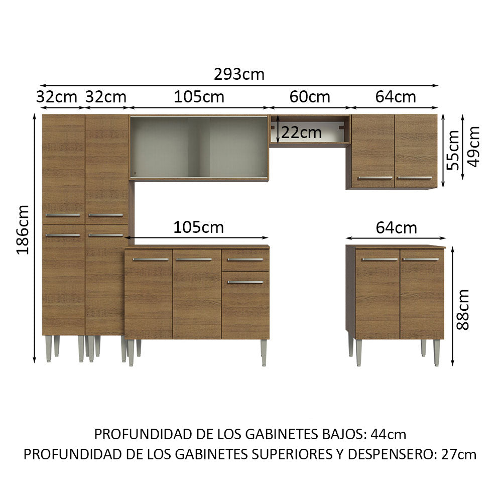 Combo completo de Cocina 293cm Marrón Emilly Madesa 04