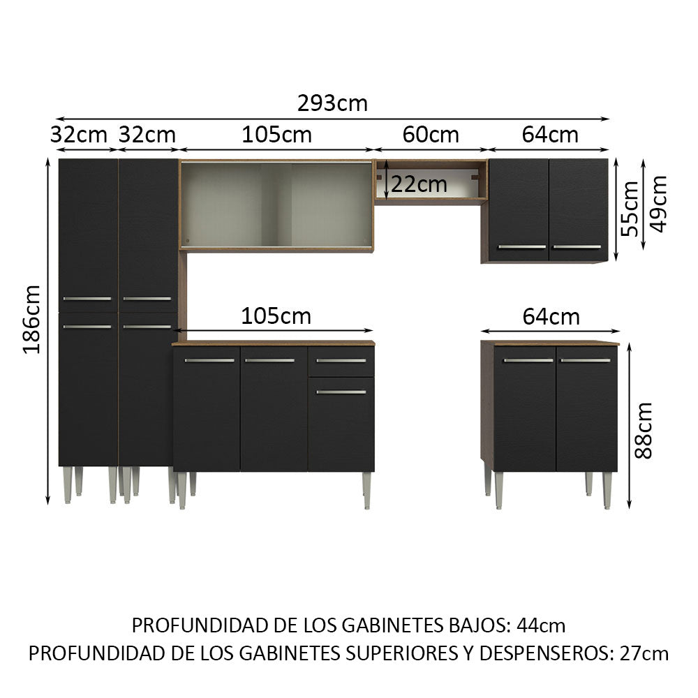 Combo completo de Cocina 293 cm Marrón/Negro Emilly Madesa 04