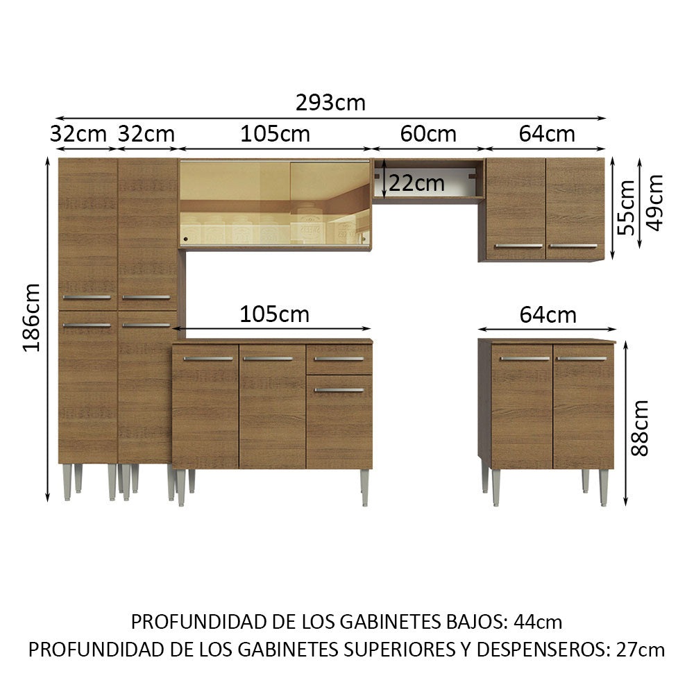 Combo completo de Cocina 293cm Marrón Emilly Madesa 05