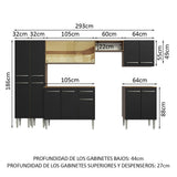 Combo completo de Cocina 293 cm Marrón/Negro Emilly Madesa 05