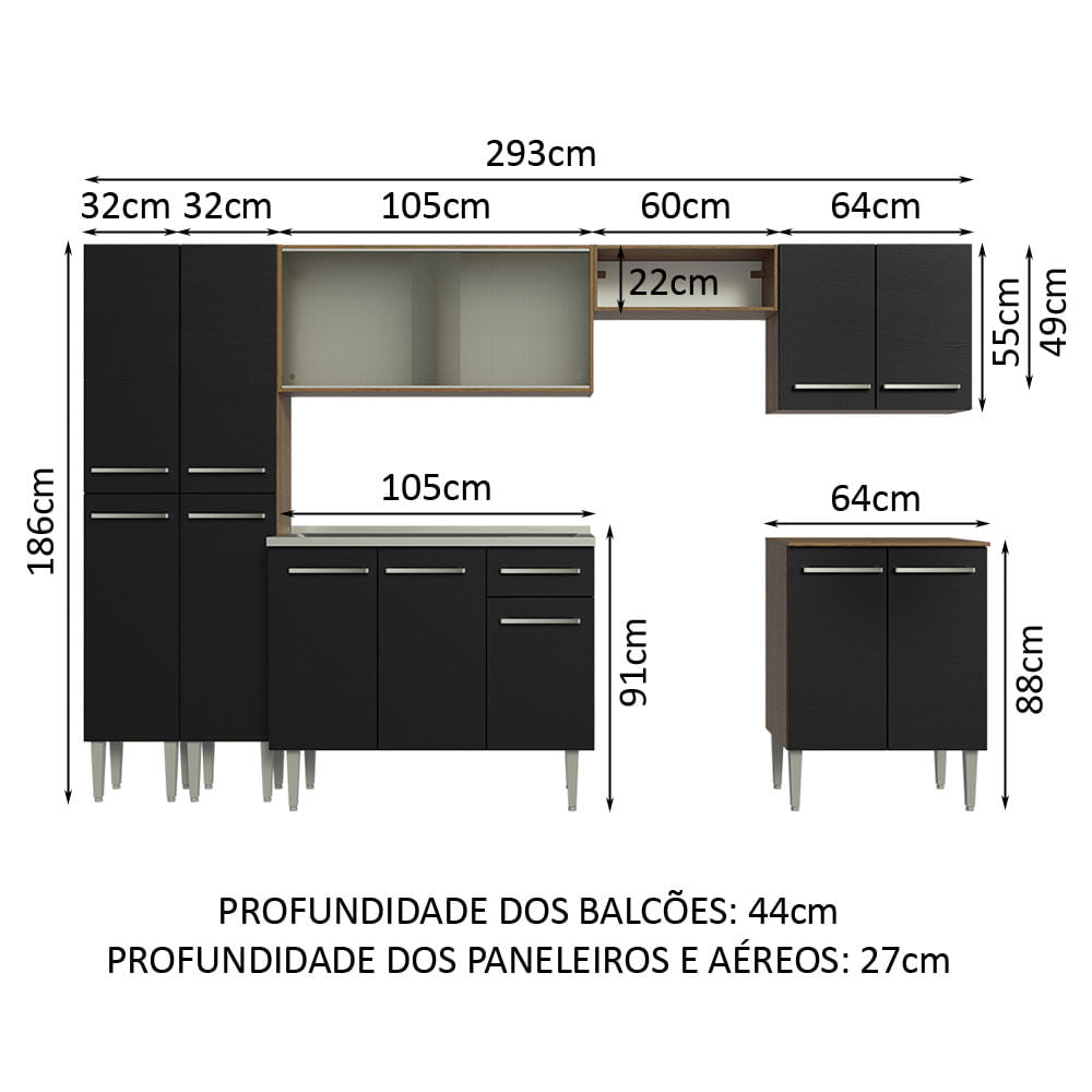 Combo completo de Cocina 293cm Con Bacha Emilly Madesa 06