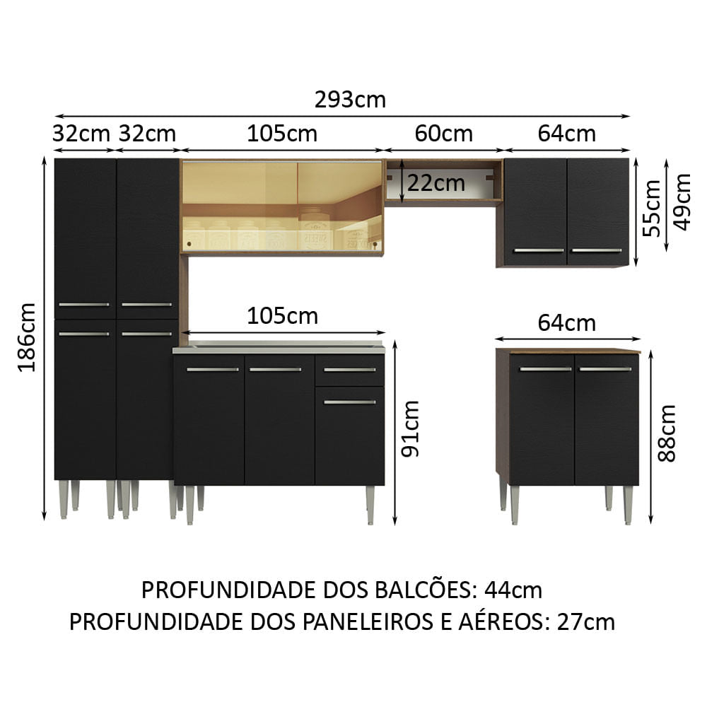 Combo completo de Cocina 293cm Con Bacha Emilly Madesa 07