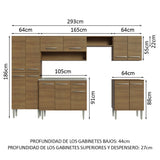 Combo completo de Cocina 293cm, con Bacha de acero, Marrón Emilly 08