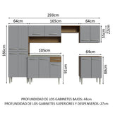 Combo completo de Cocina 293cm con Bacha de acero inoxidable Marrón/Gris Emilly Madesa 08