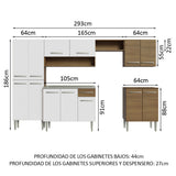 Combo completo de Cocina 293 cm con Bacha de acero, Marrón/Blanco, Emilly 08