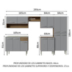 Combo completo de Cocina 293 cm 13 Puertas 1 Cajón con Bacha de Acero Inoxidable Marrón/Gris Emilly Madesa