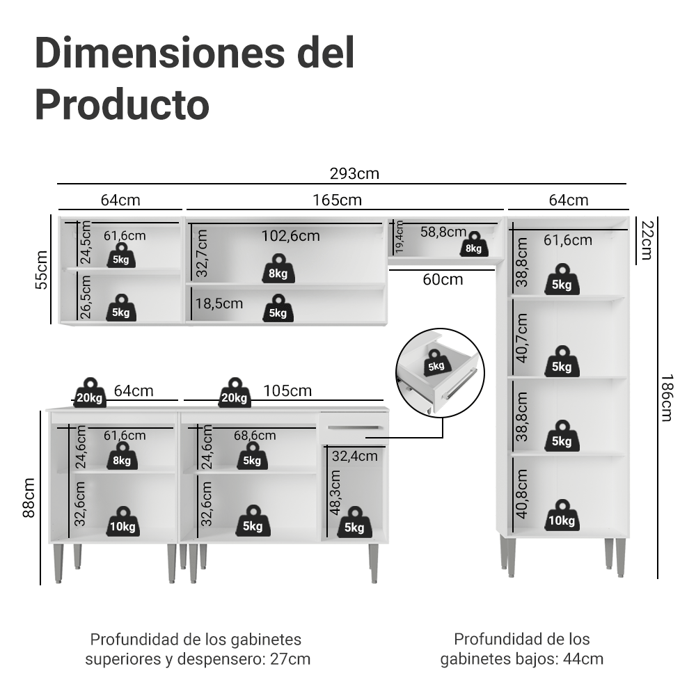Cocina Compacta 293 cm Emilly Blanco 011