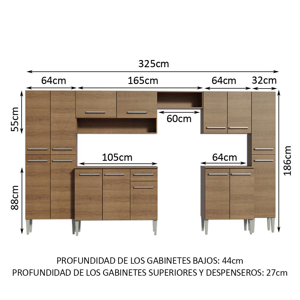 Combo completo de Cocina 325cm Emilly Joy Madesa - Marrón