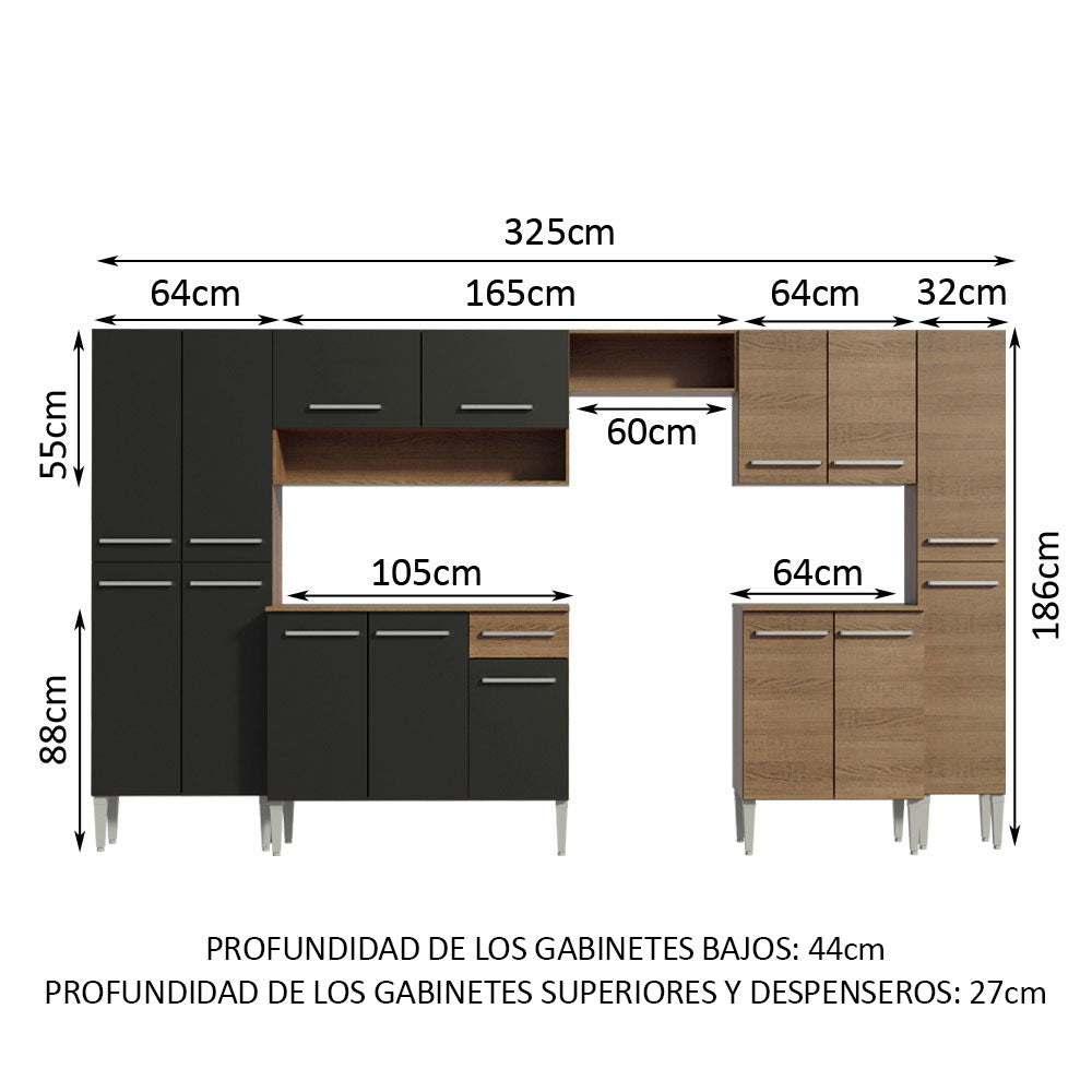 Combo completo de Cocina 325cm Emilly Joy Madesa 01 - Marrón/Negro