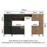 Combo completo de Cocina 325cm Emilly Joy Madesa 01 - Marrón/Negro