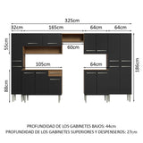 Combo completo de Cocina, 325 cm, Marrón/Negro, Emilly 02