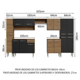 Combo completo de Cocina 325cm Emilly Madesa 02 - Marrón/Negro