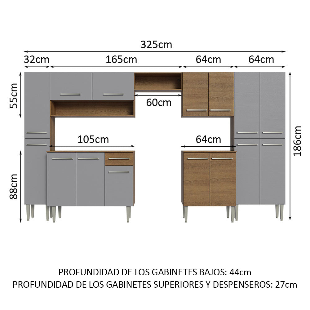 Combo Completo de Cocina 325 cm Marrón/Gris Emilly Madesa 02