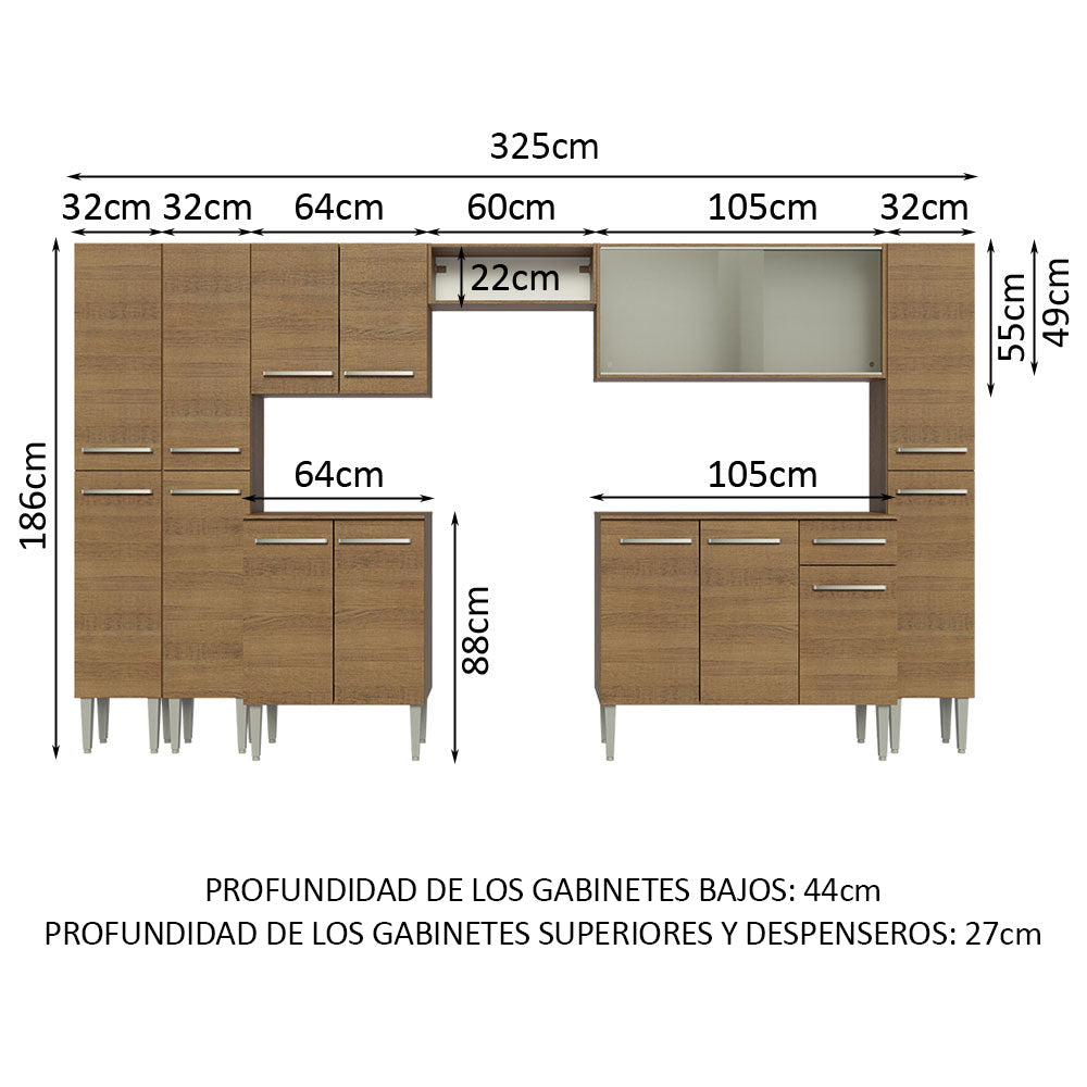 Combo completo de Cocina 325cm Marrón Emilly Madesa 03