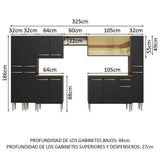 Combo completo de Cocina 325cm Marrón/Negro Emilly Madesa 04