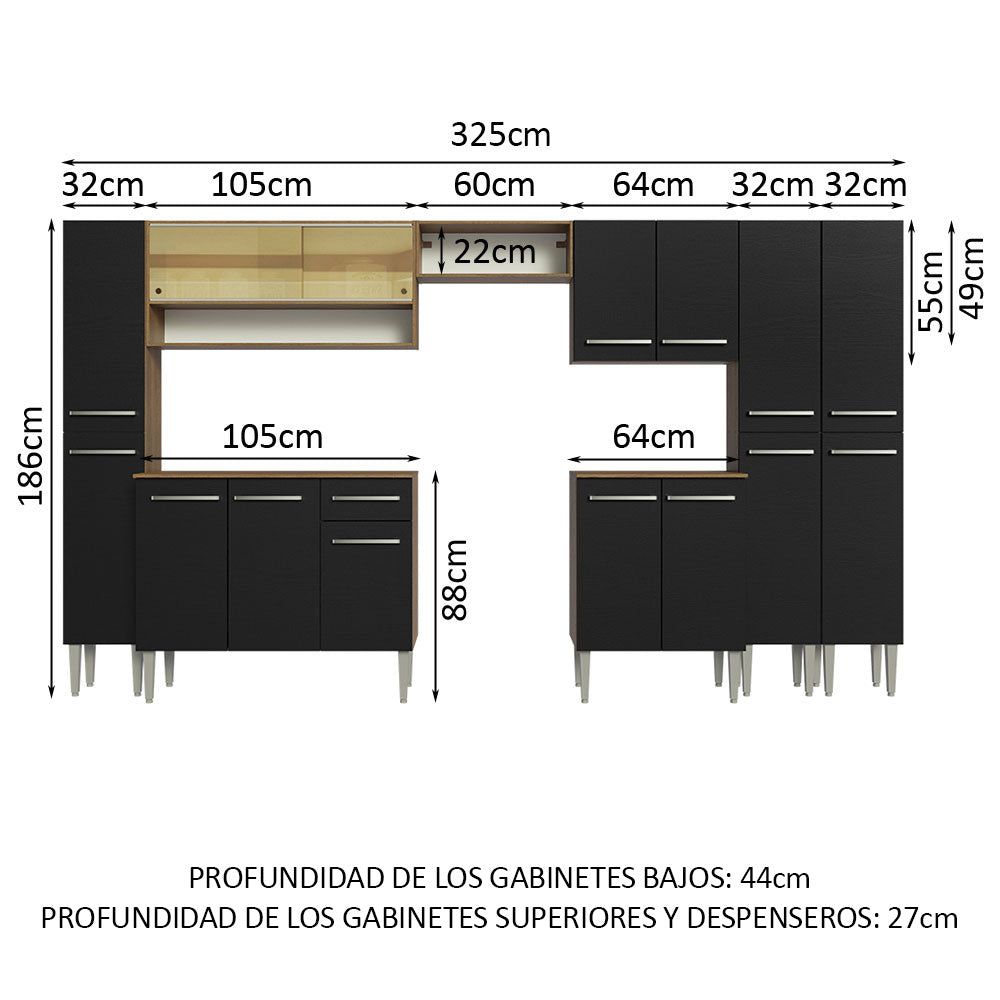 Combo completo de Cocina 325cm Marrón/Negro Emilly Madesa 05