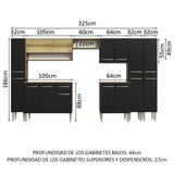 Combo completo de Cocina 325cm Marrón/Negro Emilly Madesa 05