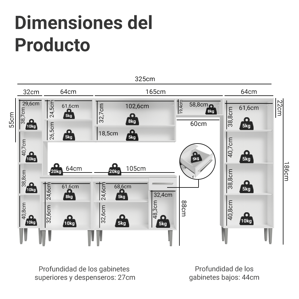 Cocina Compacta 325 cm Emilly Blanco 07