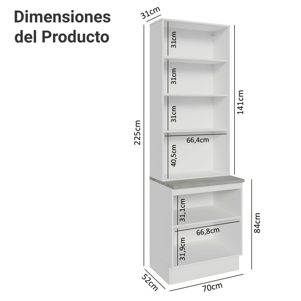 Kit Bajo Mesada con Cristalero Madesa Glamy 70cm MN 01