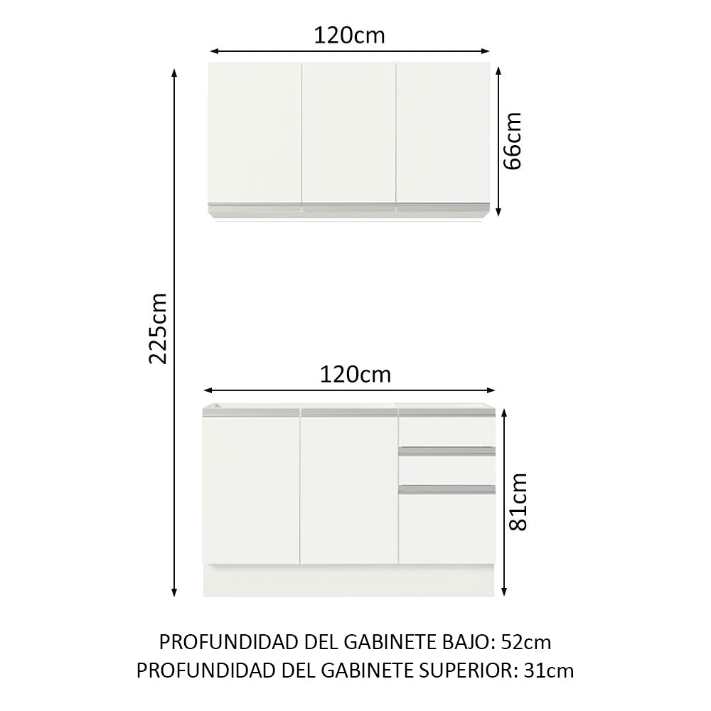 Combo de Cocina Madesa Glamy Sin Bacha de acero inoxidable 120 Cm Blanco 01