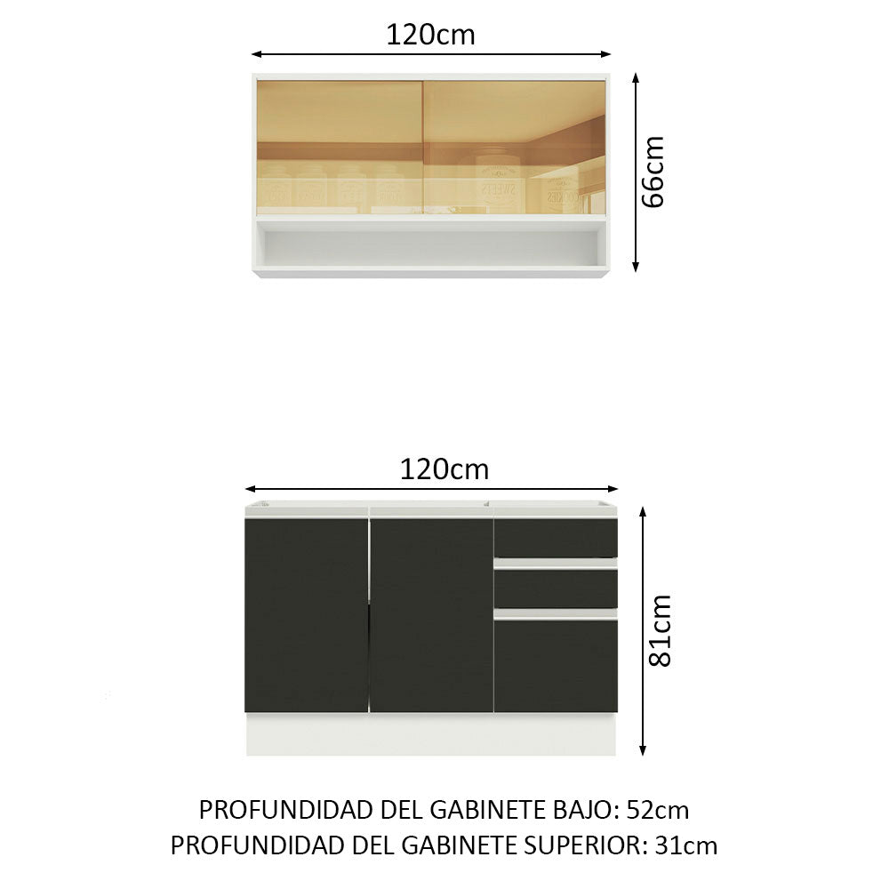Combo de Cocina 120cm Glamy Madesa 02 Blanco/Negro