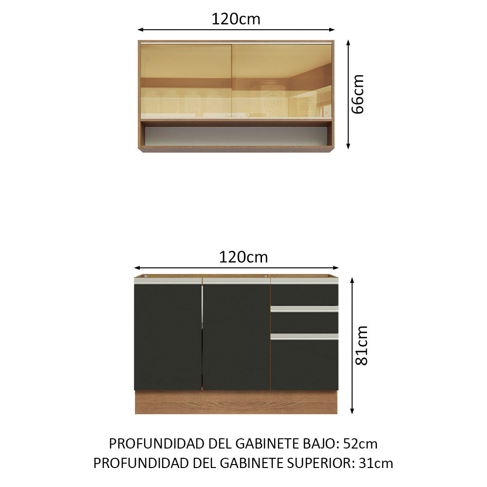 Combo de Cocina 120cm Glamy Madesa 02 Marrón/Negro