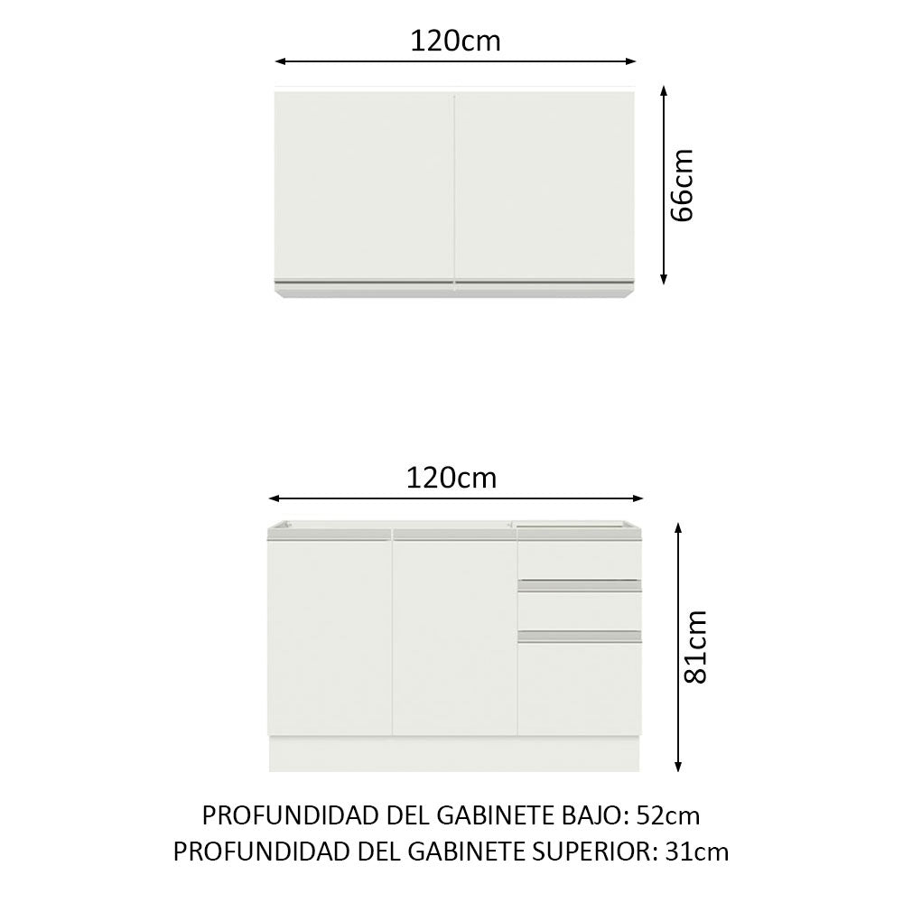 Combo de Cocina Madesa Glamy Sin Bacha de acero inoxidable 120cm Blanco