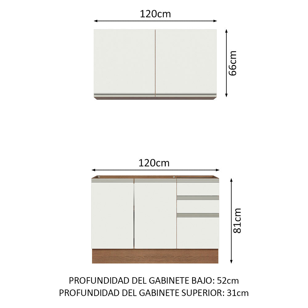 Combo de Cocina 120cm Glamy Madesa 03 Marrón/Blanco