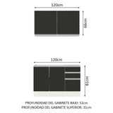Combo de Cocina 120cm Glamy Madesa 03 Blanco/Negro