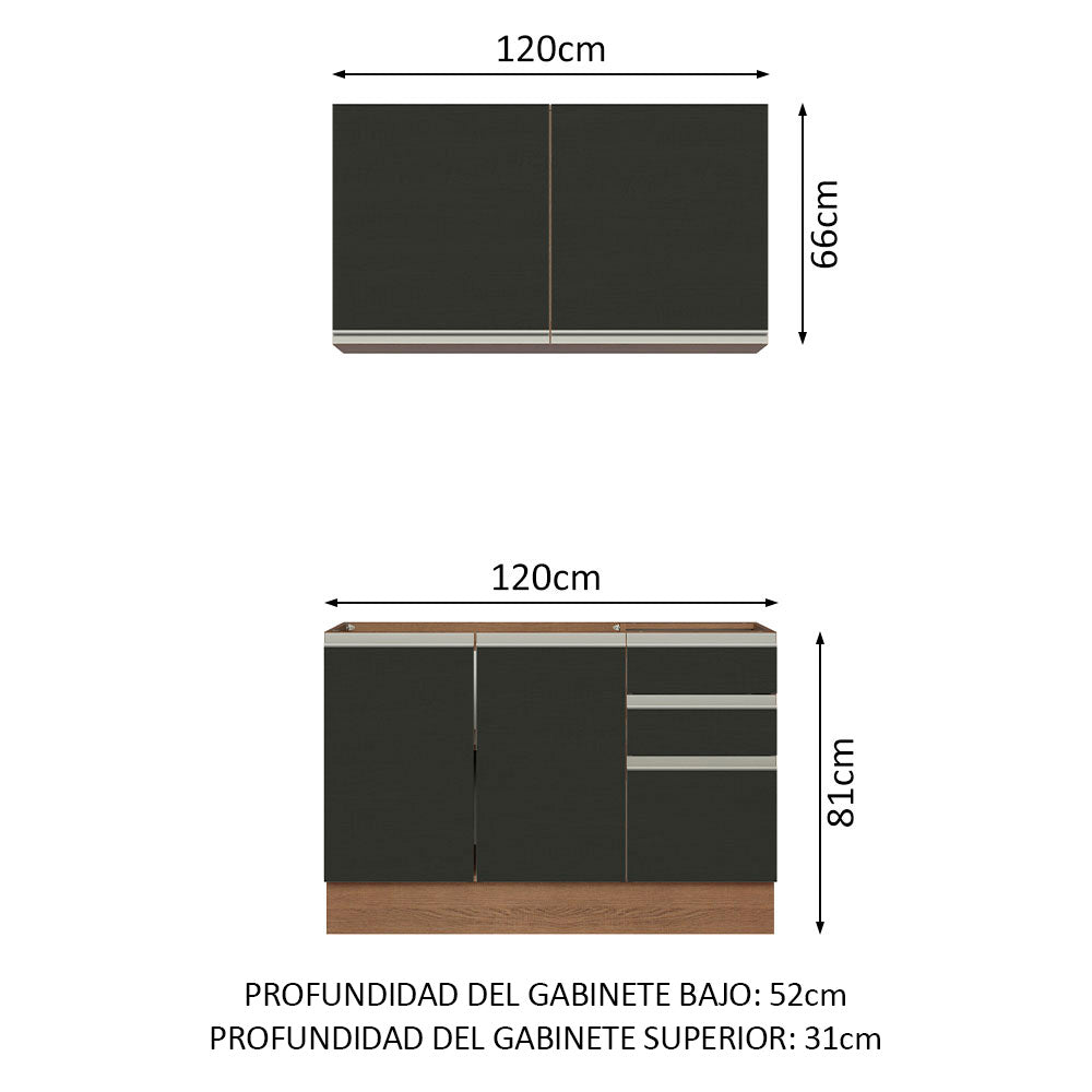 Combo de Cocina 120cm Glamy Madesa 03 Marrón/Negro
